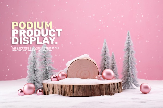 Christmas elegant and natural podium with tree stage display mockup for show product presentation