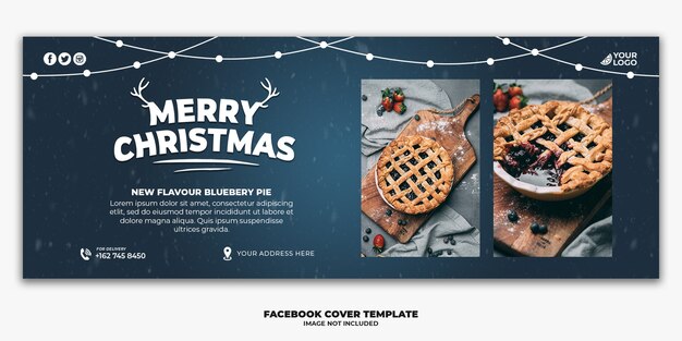 PSD christmas facebook cover banner template for restaurant food menu pie