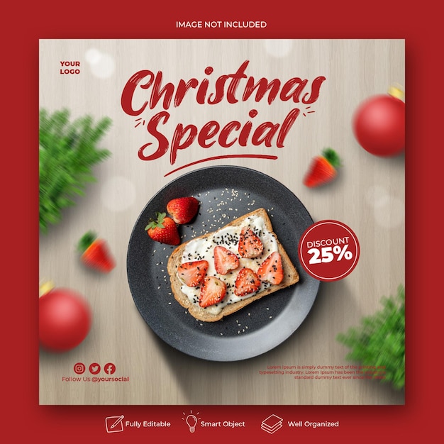 Christmas food menu social media and instagram post template