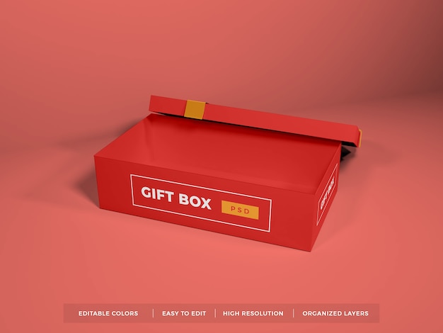 Christmas Gift Box with Ribbon Mockup Isolated