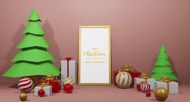 Christmas gift-giving concept and happy new year in 3d rendering