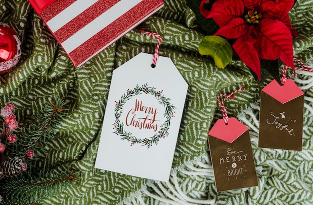 PSD christmas gift with greeting card tags