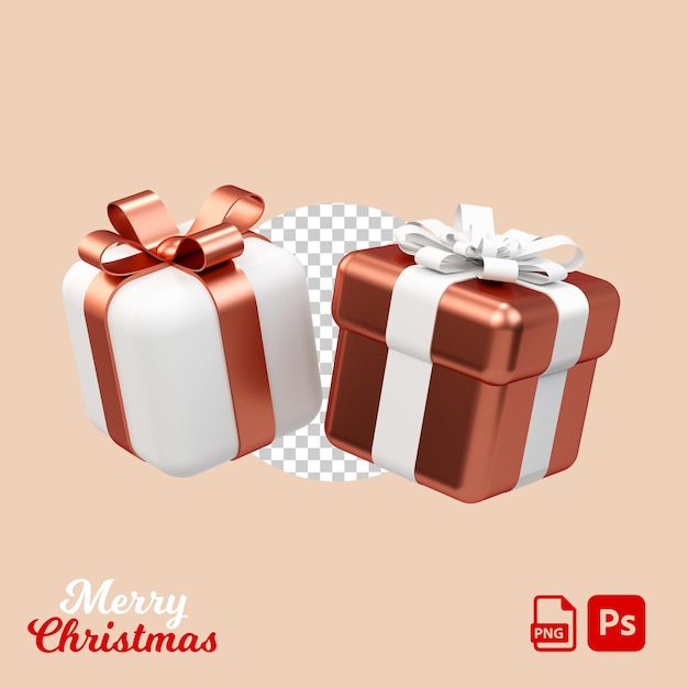 Christmas golden gifts with ribbons isolated on a transparent background cut out object in 3D render