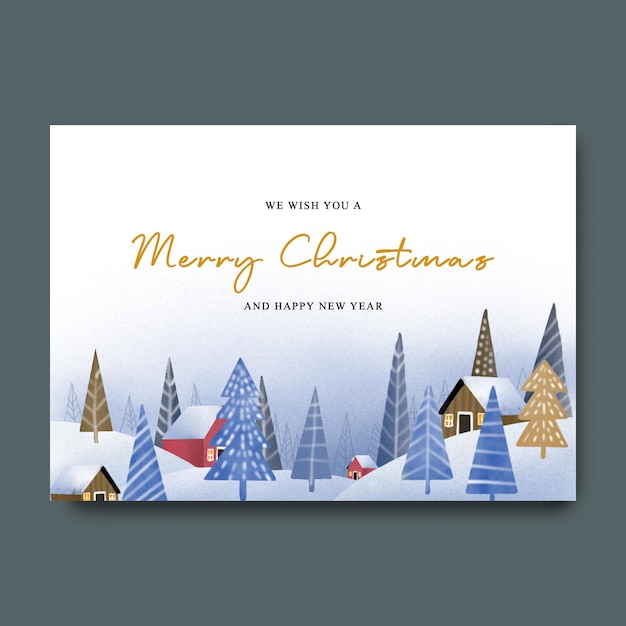 christmas greeting card with watercolor scenery illustration decoration