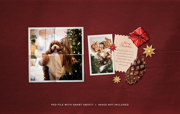 Christmas Greeting Photo Paper Film Frame Moodboard Mockup