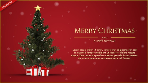 Christmas greeting with realistic christmas tree and gift boxes