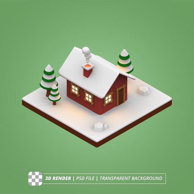 CHRISTMAS HOUSE WINTER ISOMETRIC 3D RENDER