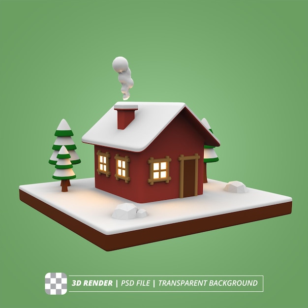 CHRISTMAS HOUSE WINTER ISOMETRIC 3D RENDER