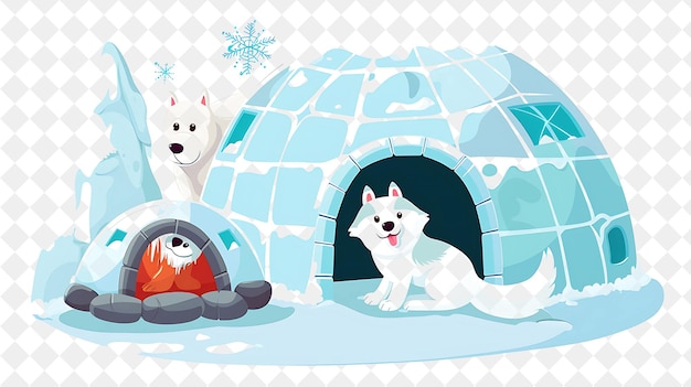 PSD christmas in the igloo with the eskimo and his husky design illustration christmas art design