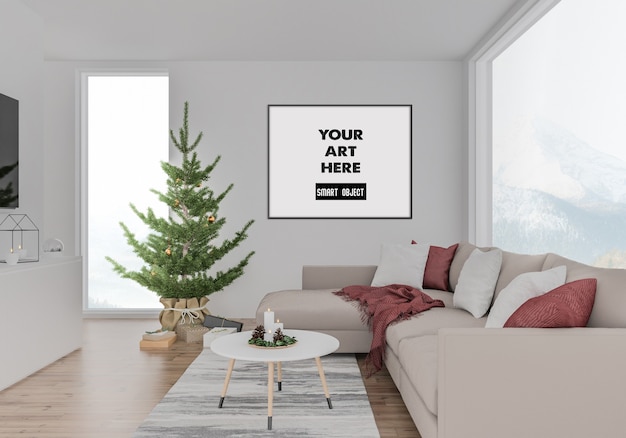 Christmas interior with frame mockup