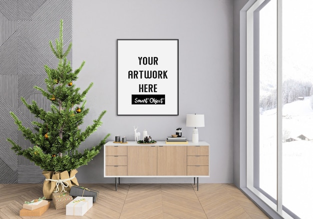 Christmas interior with frame mockup