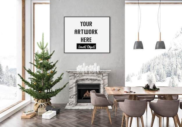 Christmas interior with horizontal frame mockup