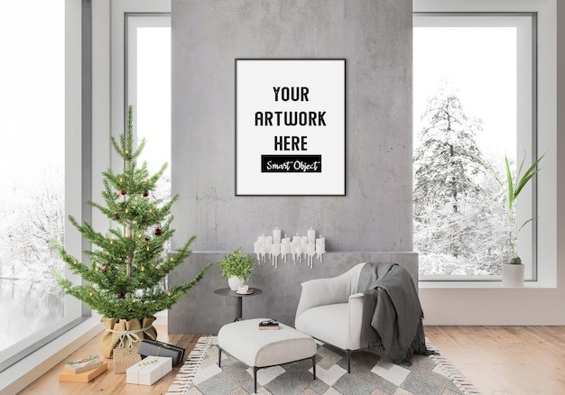 Christmas interior with vertical frame mockup