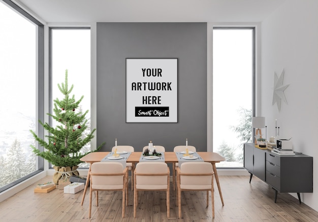 Christmas interior with vertical frame mockup