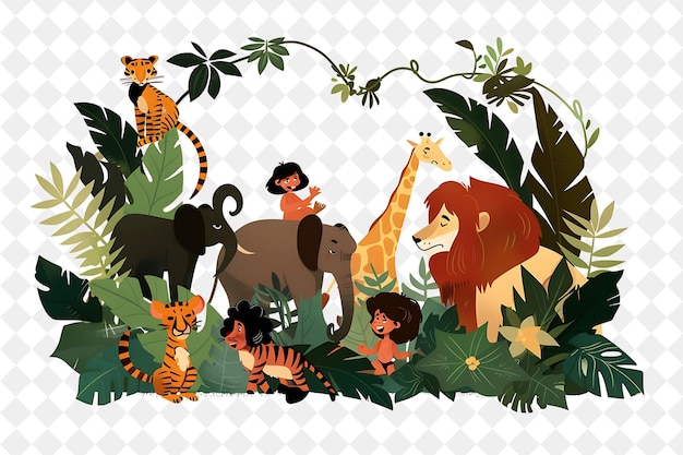 Christmas in the Jungle With Mowgli and His Animal Friends D Illustration Christmas Art Design