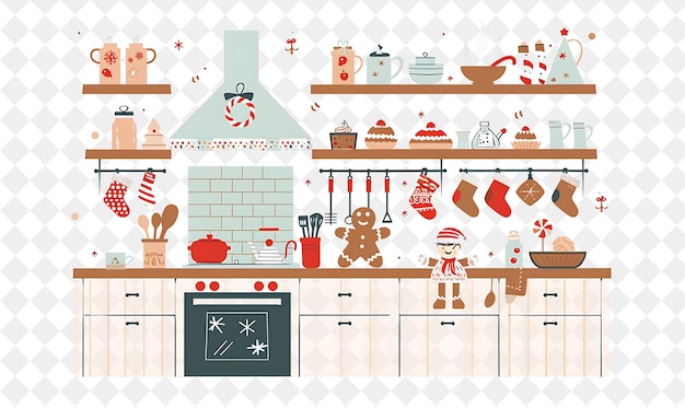 Christmas in the Kitchen With the Gingerbread Man and the Co Illustration Christmas Art Design