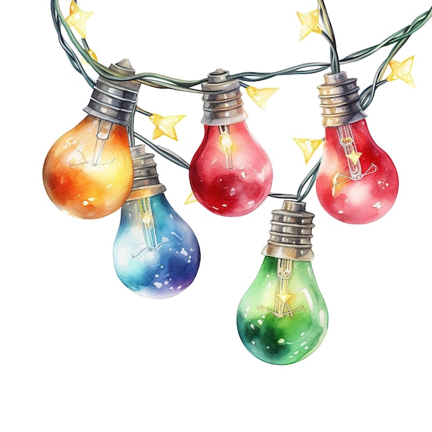 Christmas Light Garland For Christmas Event Watercolor Style AI Generated