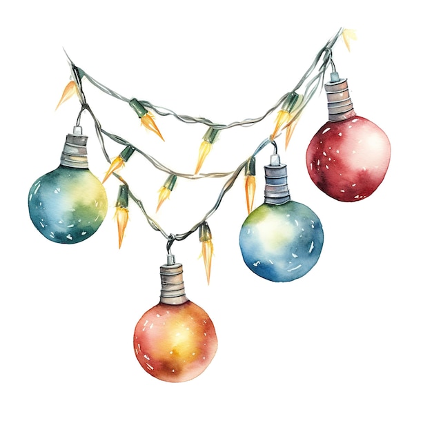 Christmas Light Garland For Christmas Event Watercolor Style AI Generated