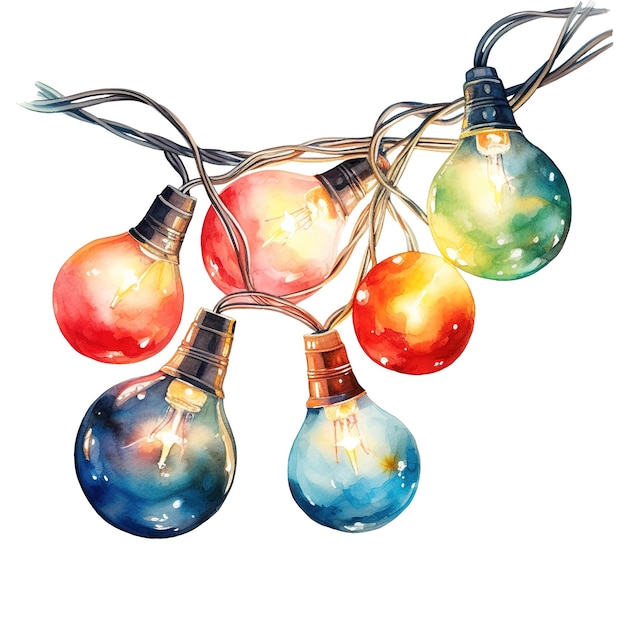 Christmas Light Garland For Christmas Event Watercolor Style AI Generated