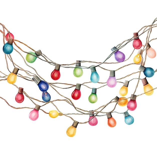 Christmas Light Garland For Christmas Event Watercolor Style AI Generated