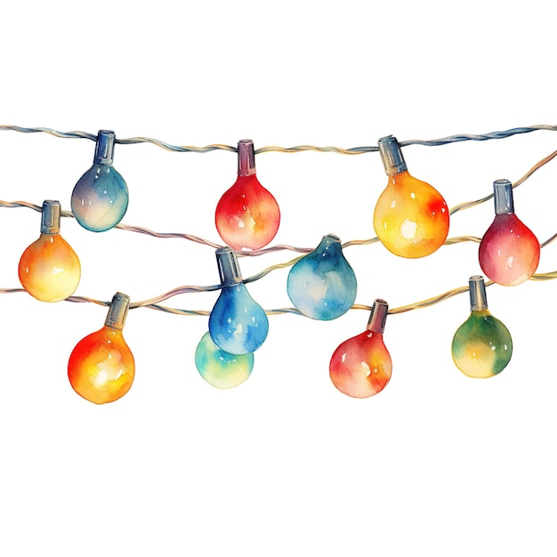 Christmas Light Garland For Christmas Event Watercolor Style AI Generated