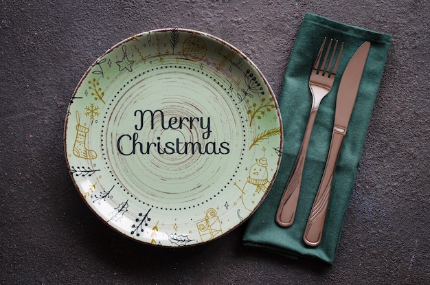 PSD christmas mockup. festive table setting with xmas decorations.