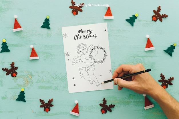 Christmas mockup with hand drawing