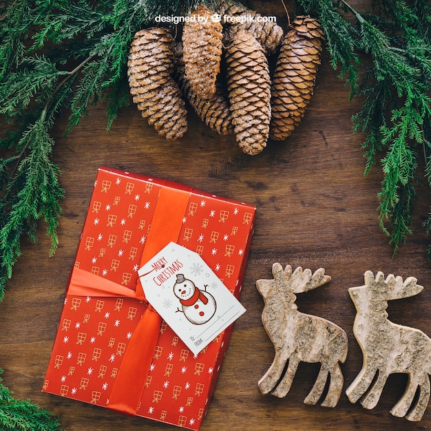 Christmas mockup with present and reindeers