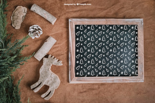 Christmas mockup with slate and reindeers