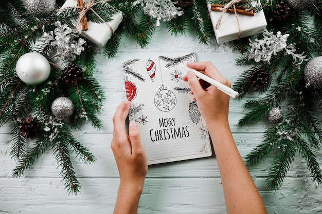 Christmas mockup with spiral notepad