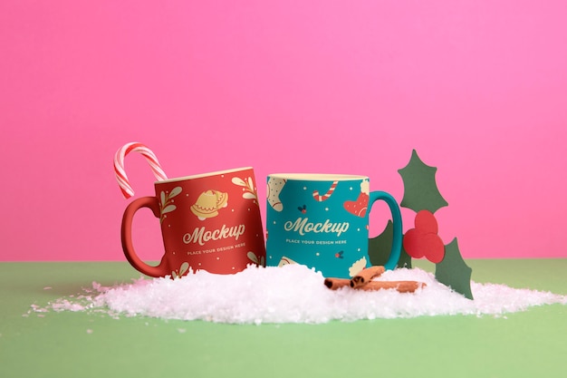 Christmas mug mock-up with decorations