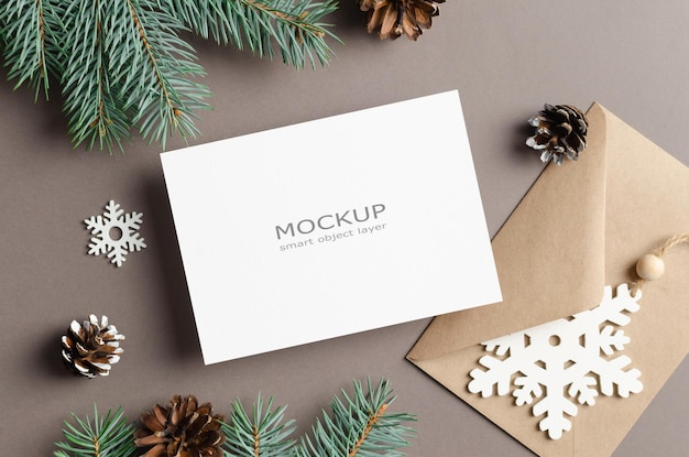 Christmas or New Year greeting card mockup with envelope