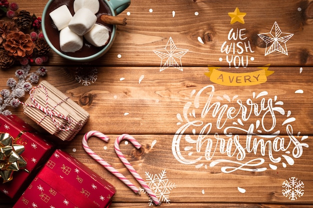 PSD christmas ornaments and sweets with copy space