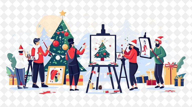 PSD christmas painting class with characters creating holiday th illustration christmas art design