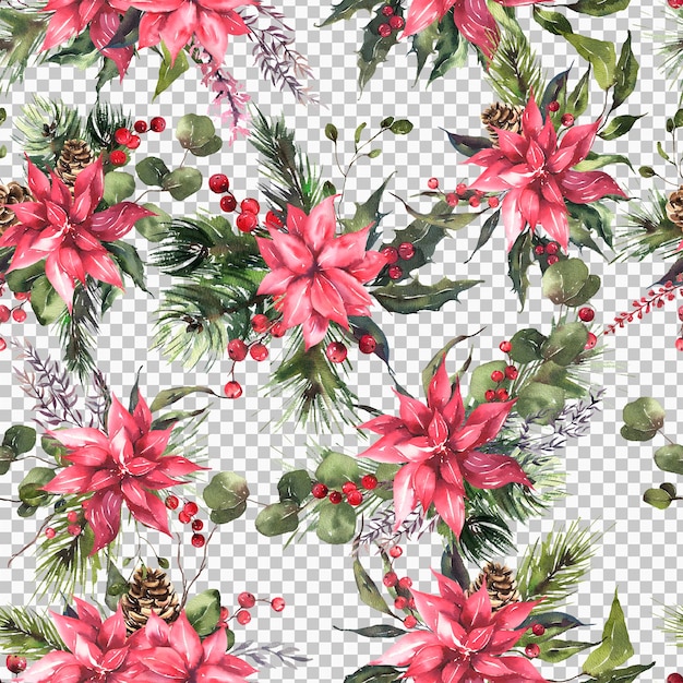 Christmas Pattern with Red Flowers