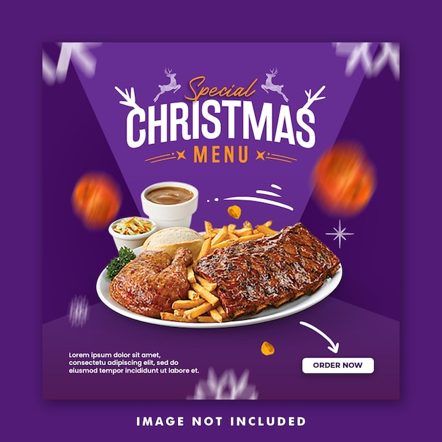 Christmas Restaurant Food Menu Social Media Post Square Banner Template