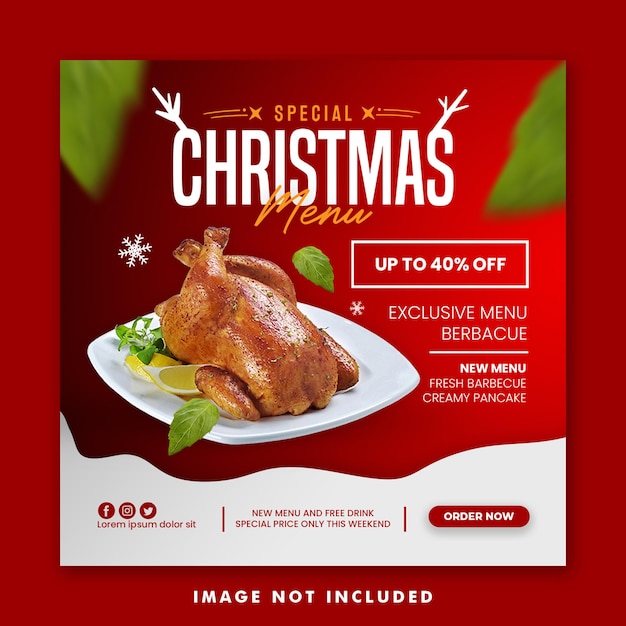 Christmas Restaurant Food Menu Social Media Post Square Banner Template