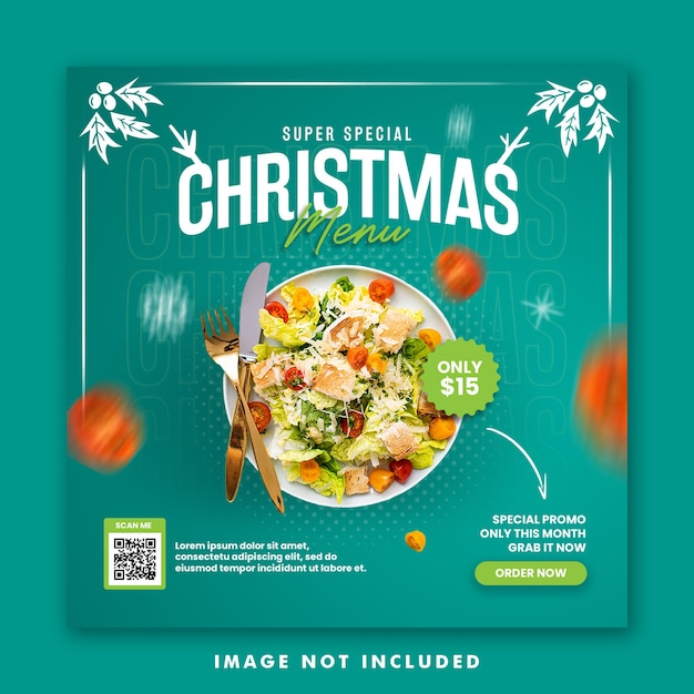 Christmas Restaurant Food Menu Social Media Post Square Banner Template