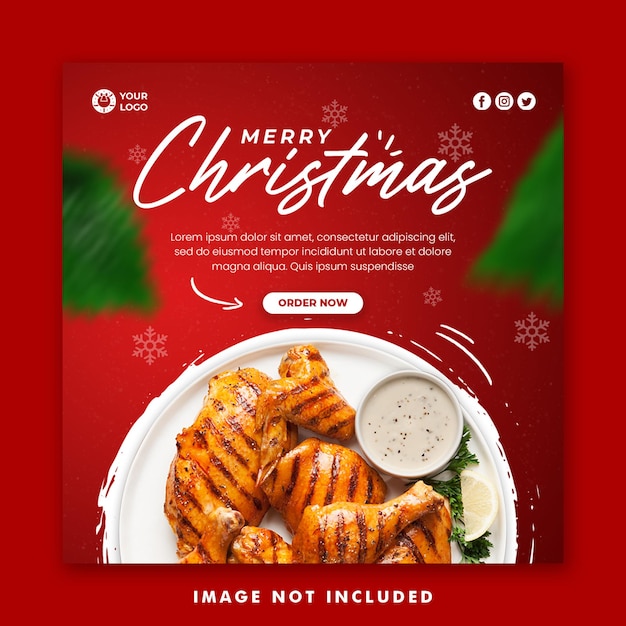 Christmas Restaurant Food Menu Social Media Post Square Banner Template