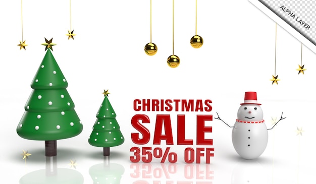 Christmas sale 3d render christmas tree with snowman