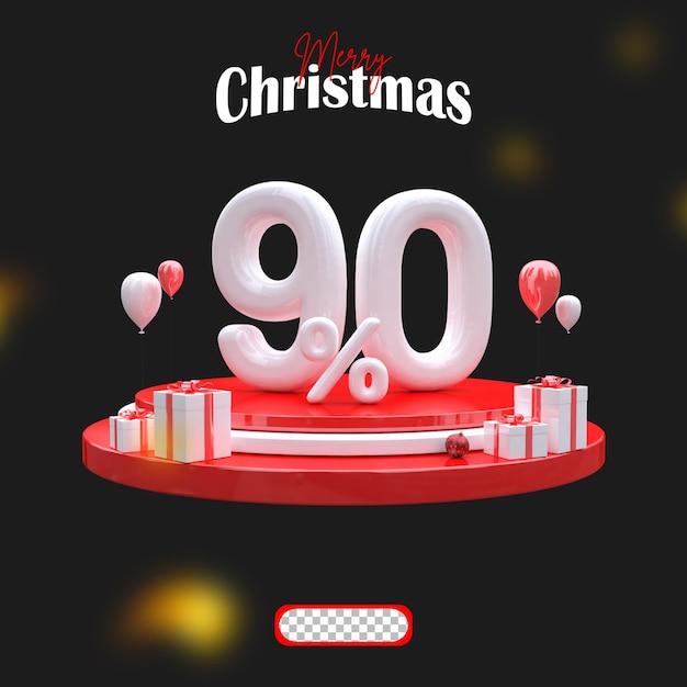 Christmas sale 90 percent stand on podium with gift box and floating balloon