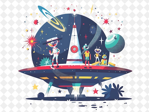 PSD christmas in the spaceship with the jetsons and their robot illustration christmas art design