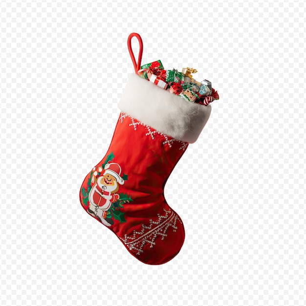 PSD a christmas stocking that is red and white