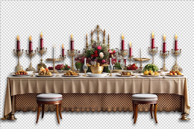 PSD a christmas table with a christmas tree and candles