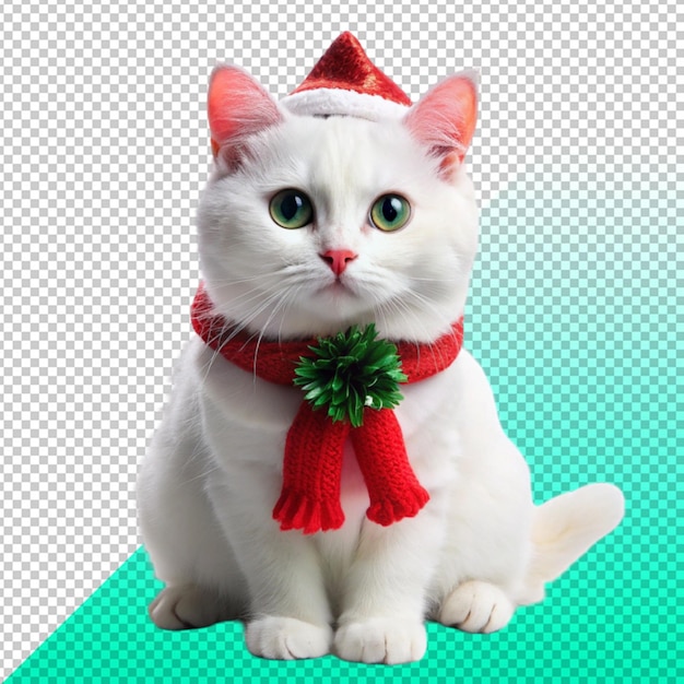 PSD christmas theme with white cat on transperent background