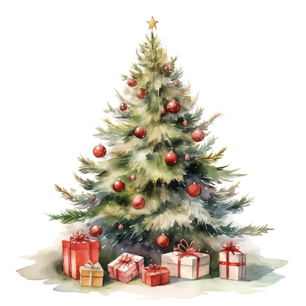 Christmas Tree For Christmas Event Watercolor Style AI Generated