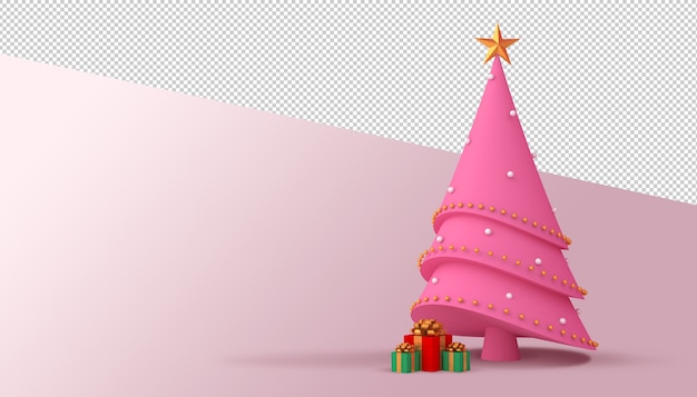 Christmas tree and gift box 3d rendering 