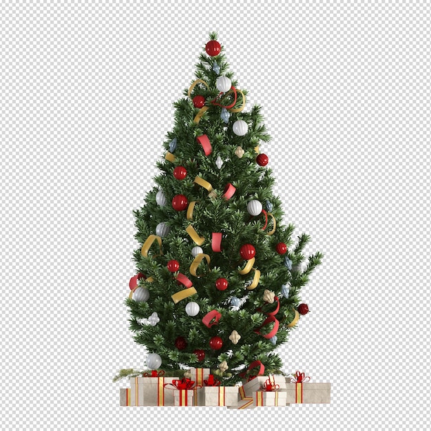 Christmas tree, gifts and armchair in 3d rendered isolated