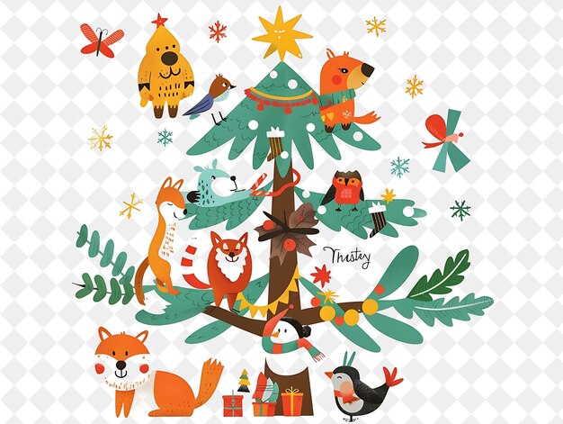 PSD christmas in the tree with the lorax and his animal friends illustration christmas art design