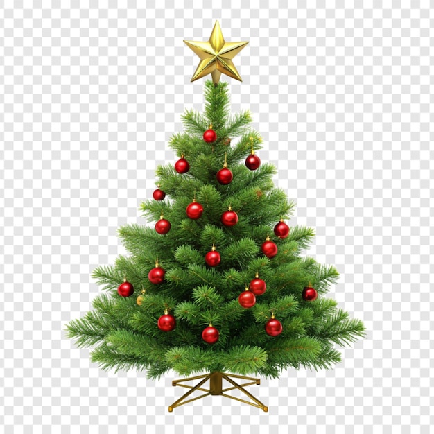 PSD christmas tree with a star isolated on transparent background